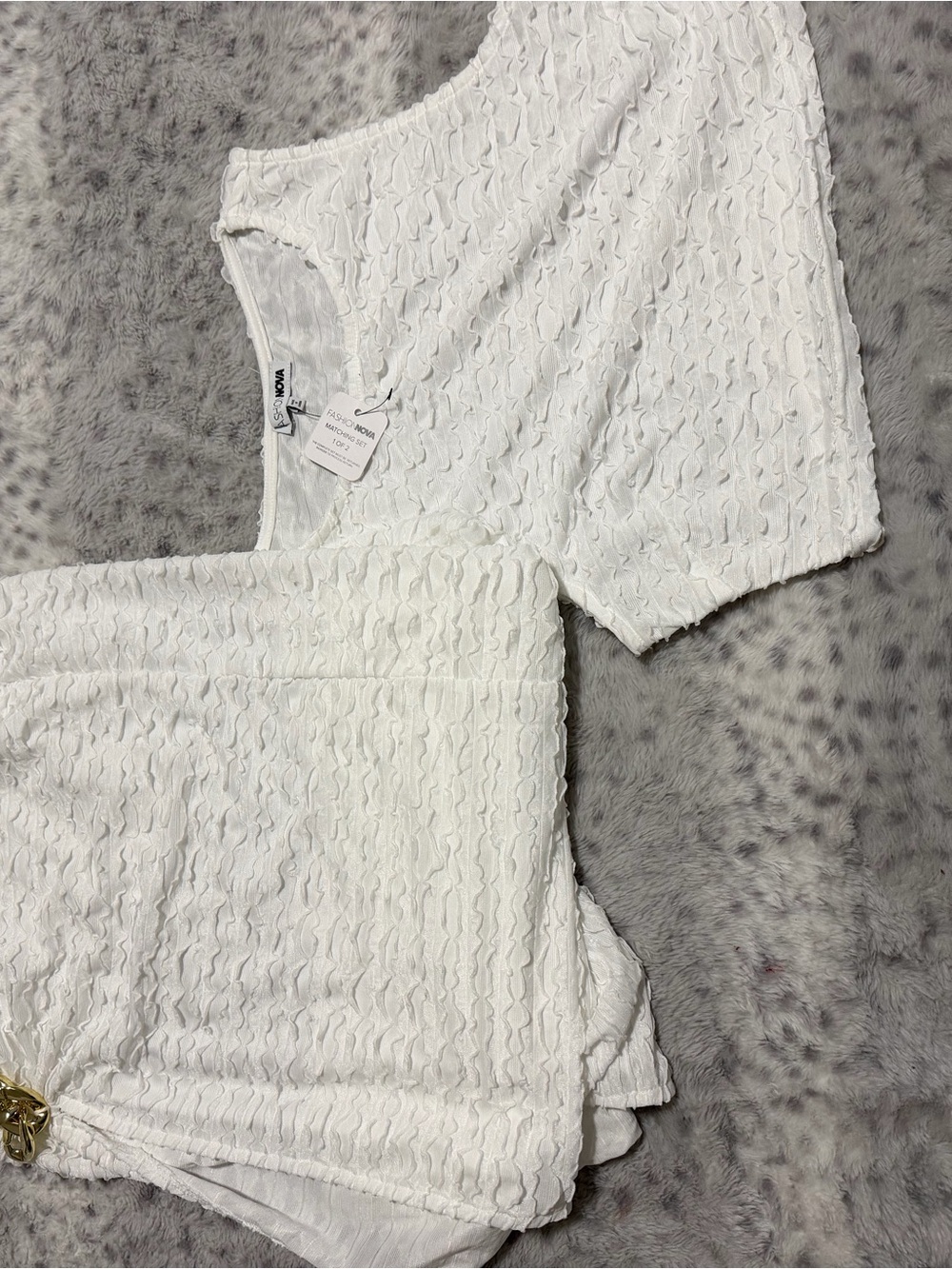 Fashion Nova White Textured Two-Piece Cutout Jumpsuit - Picture 6 of 7